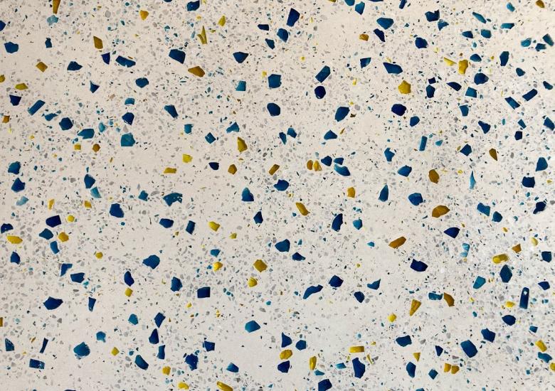 terrazzo chips rain cafe blue and yellow
